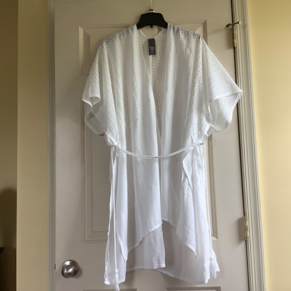 Vince Camuto Eyelet Embroidered Cover-Up Duster White OS - Picture 2 of 15